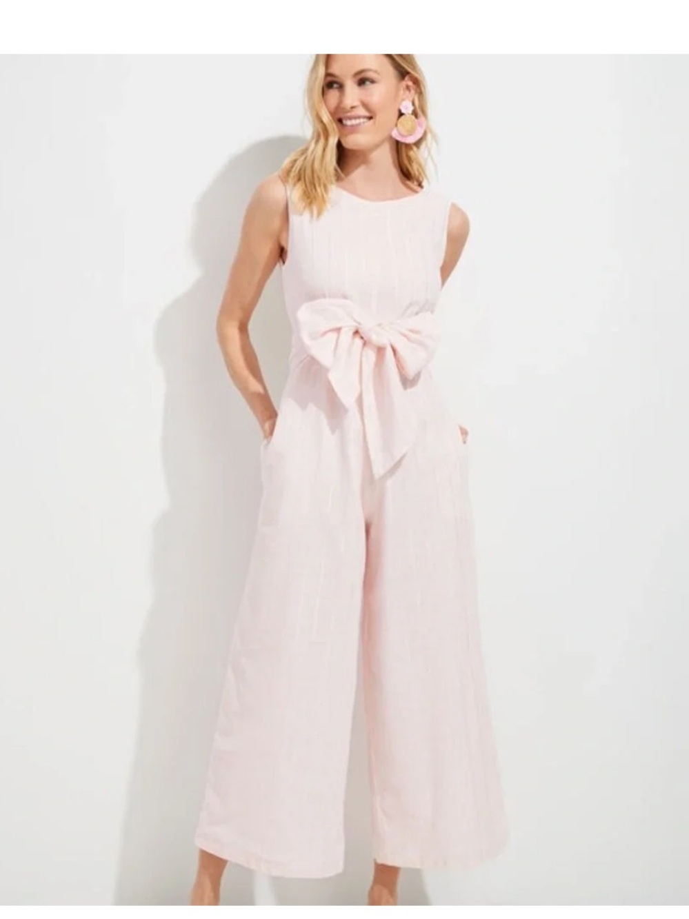 Vineyard Vines x Palm Beach Lately pink white stripe wide leg jumpsuit. 12